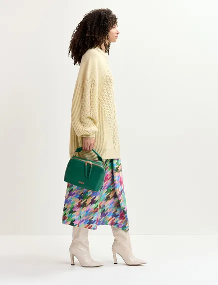 Ecrufarbener Oversized Strickpullover mit Zopfmuster