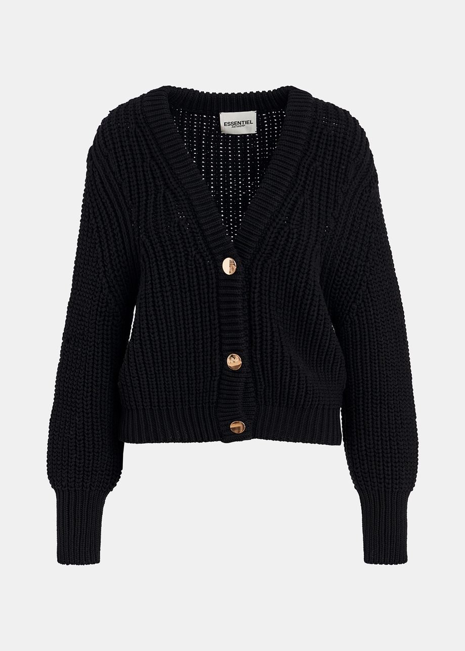 Black chunky rib-knitted cardigan