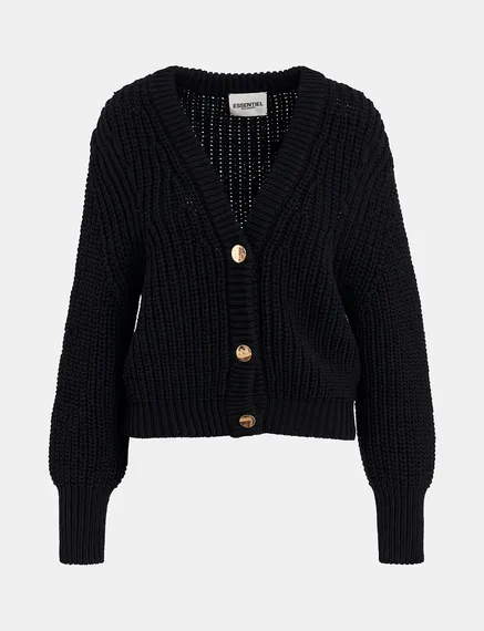 Black chunky rib-knitted cardigan