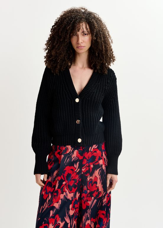 Black chunky rib-knitted cardigan