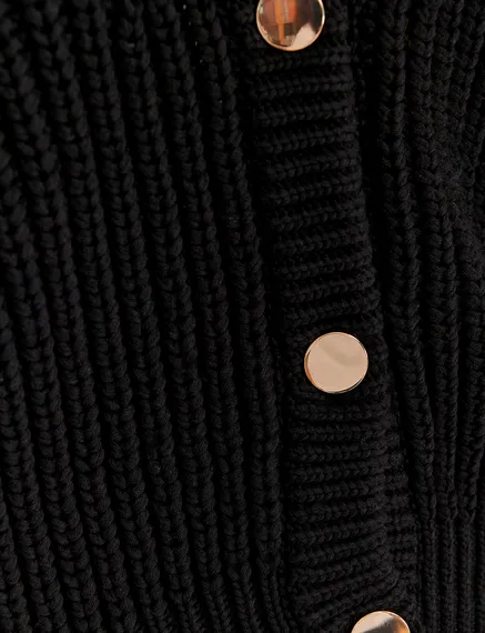 Black chunky rib-knitted cardigan