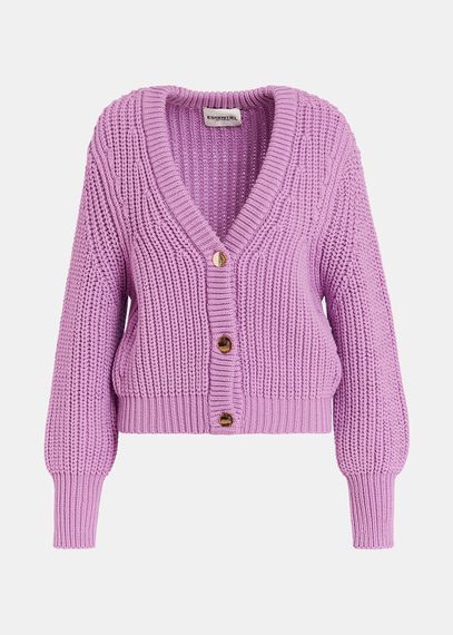 Mauve ribgebreide cardigan