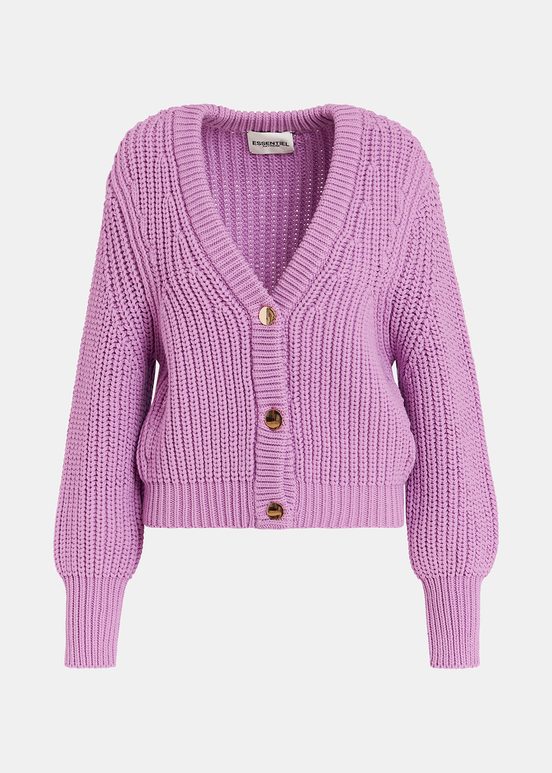 Cardigan mauve en grosses côtes