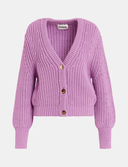 Mauve ribgebreide cardigan