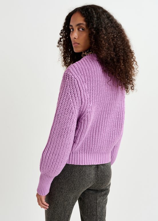 Mauve chunky rib-knitted cardigan