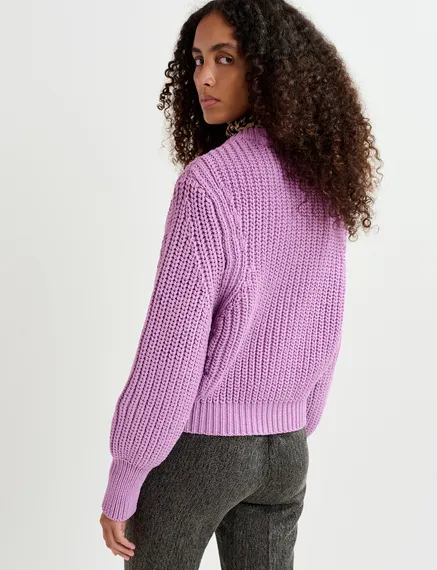 Cardigan malva a coste grosse