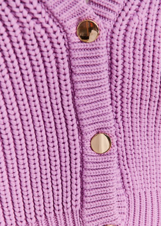 Cardigan mauve en grosses côtes