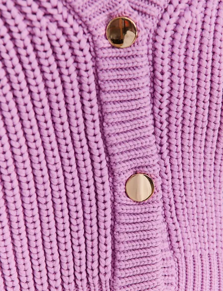 Cardigan mauve en grosses côtes