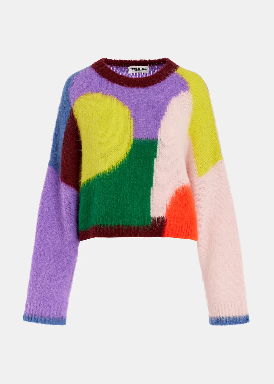 Pull en intarsia abstrait multicolore