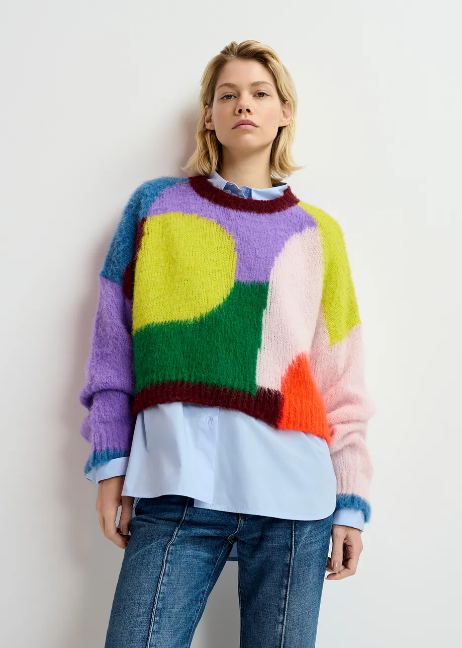 Pull en intarsia abstrait multicolore