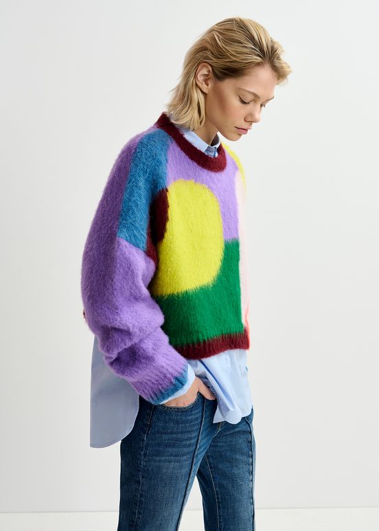 Pull en intarsia abstrait multicolore