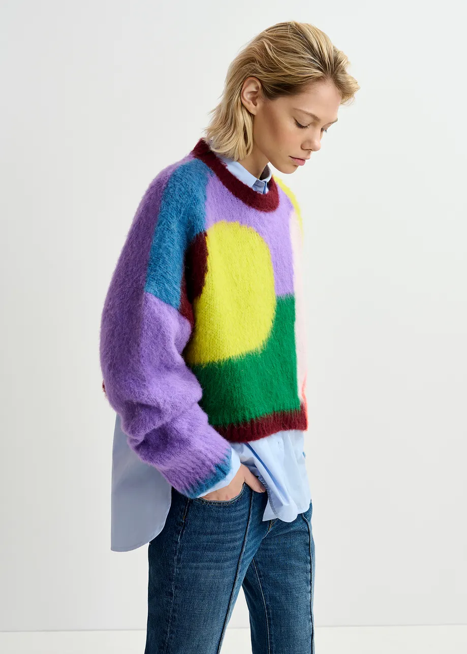 Multicolor abstract intarsia-knitted sweater