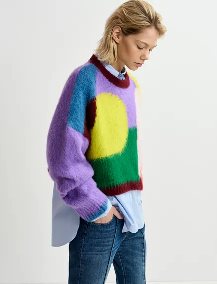 Pull en intarsia abstrait multicolore