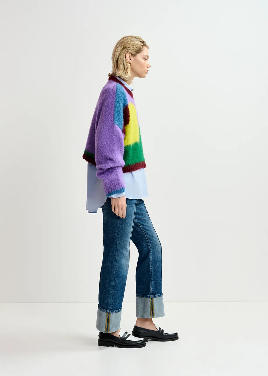 Multicolor abstract intarsia-knitted sweater