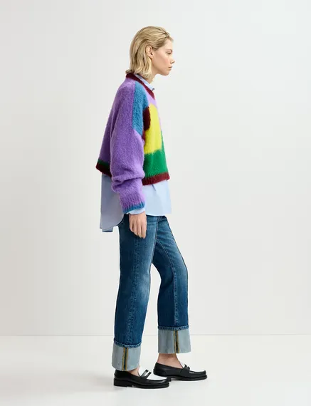 Multicolor abstract intarsia-knitted sweater