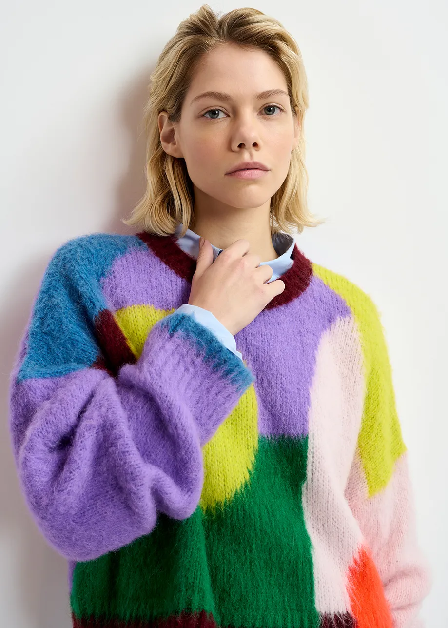 Multicolor abstract intarsia-knitted sweater