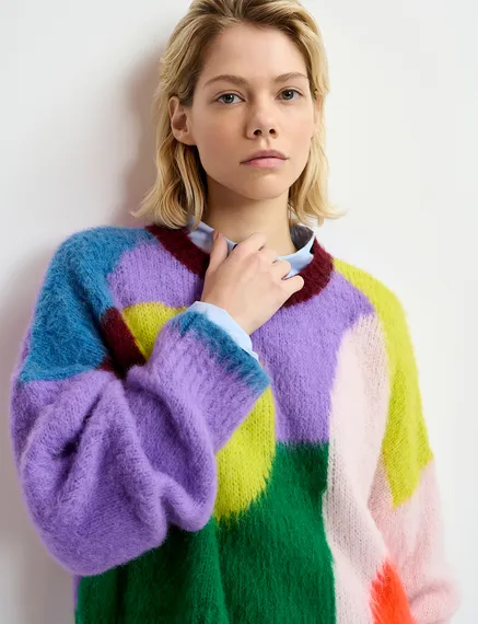 Multicolor abstract intarsia-knitted sweater