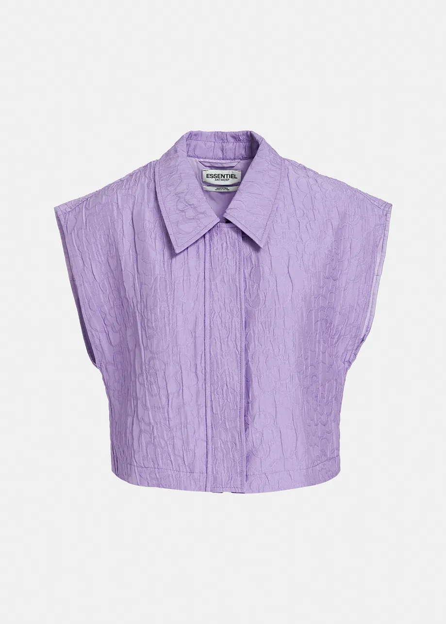 Lilac floral-jacquard cropped shirt