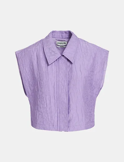 Lilac floral-jacquard cropped shirt