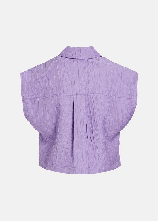 Lilac floral-jacquard cropped shirt