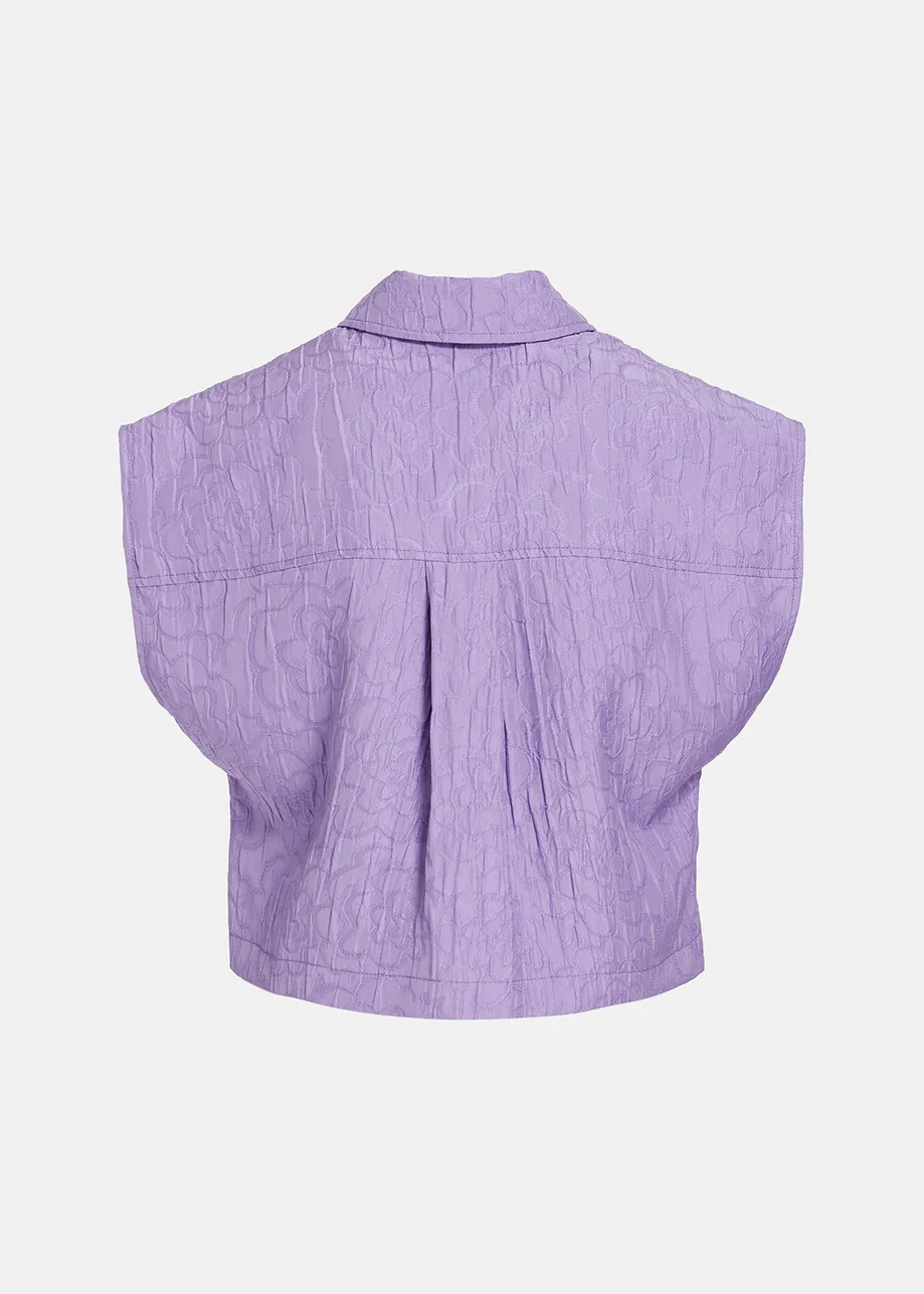 Lilac floral-jacquard cropped shirt