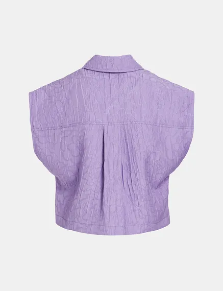 Lilac floral-jacquard cropped shirt