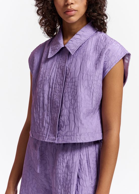 Lilac floral-jacquard cropped shirt