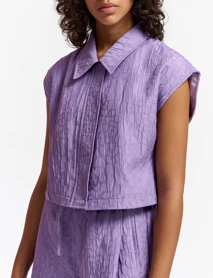 Lilac floral-jacquard cropped shirt