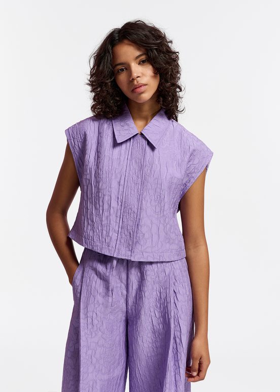 Courte chemise en jacquard fleuri lilas