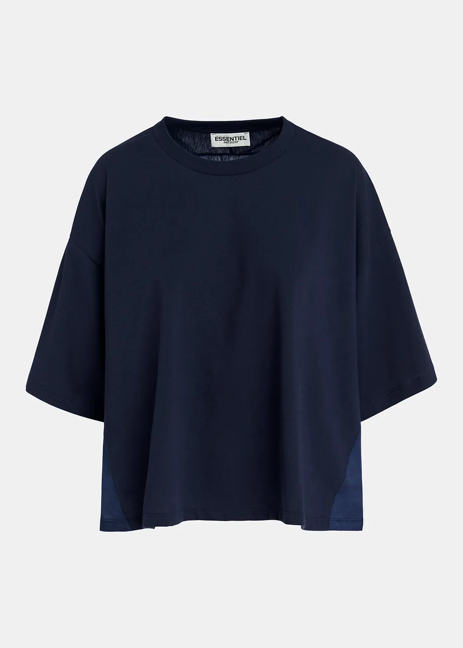 T-shirt blu navy con pannello posteriore in seta