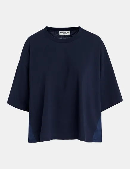 Marineblauw T-shirt met satijnen rug