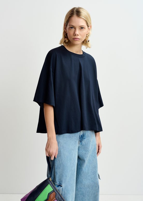 Marineblauw T-shirt met satijnen rug