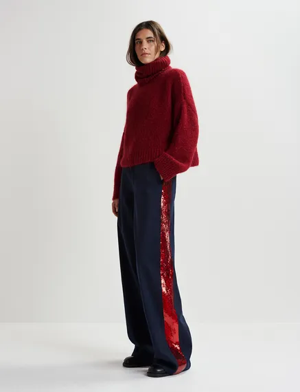 Pantalon en coton bleu marine à rayures pailletées