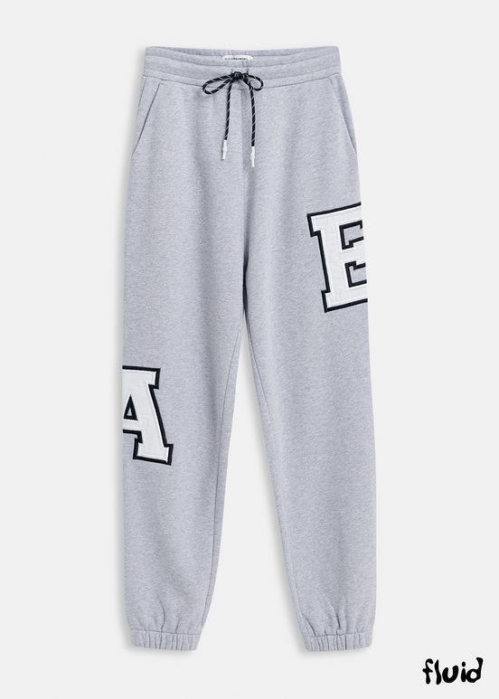 Grey cotton sweatpants with embroidered patches