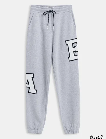 Grey cotton sweatpants with embroidered patches