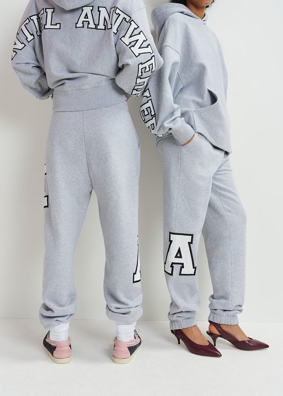 Grey cotton sweatpants with embroidered patches