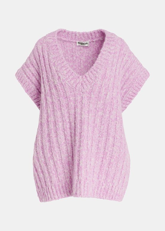 Pull sans manches en tricot mêlé mauve et écru