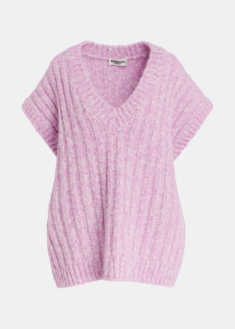 Mauve and ecru mélange sleeveless knit sweater