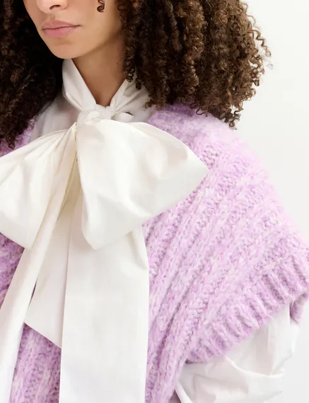 Pull sans manches en tricot mêlé mauve et écru