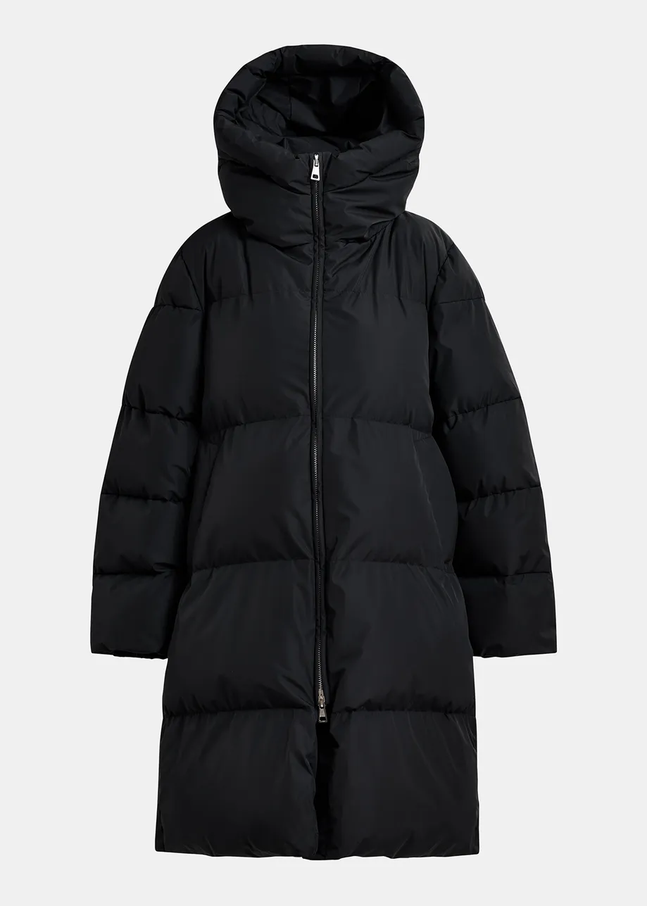 Black hooded puffer coat