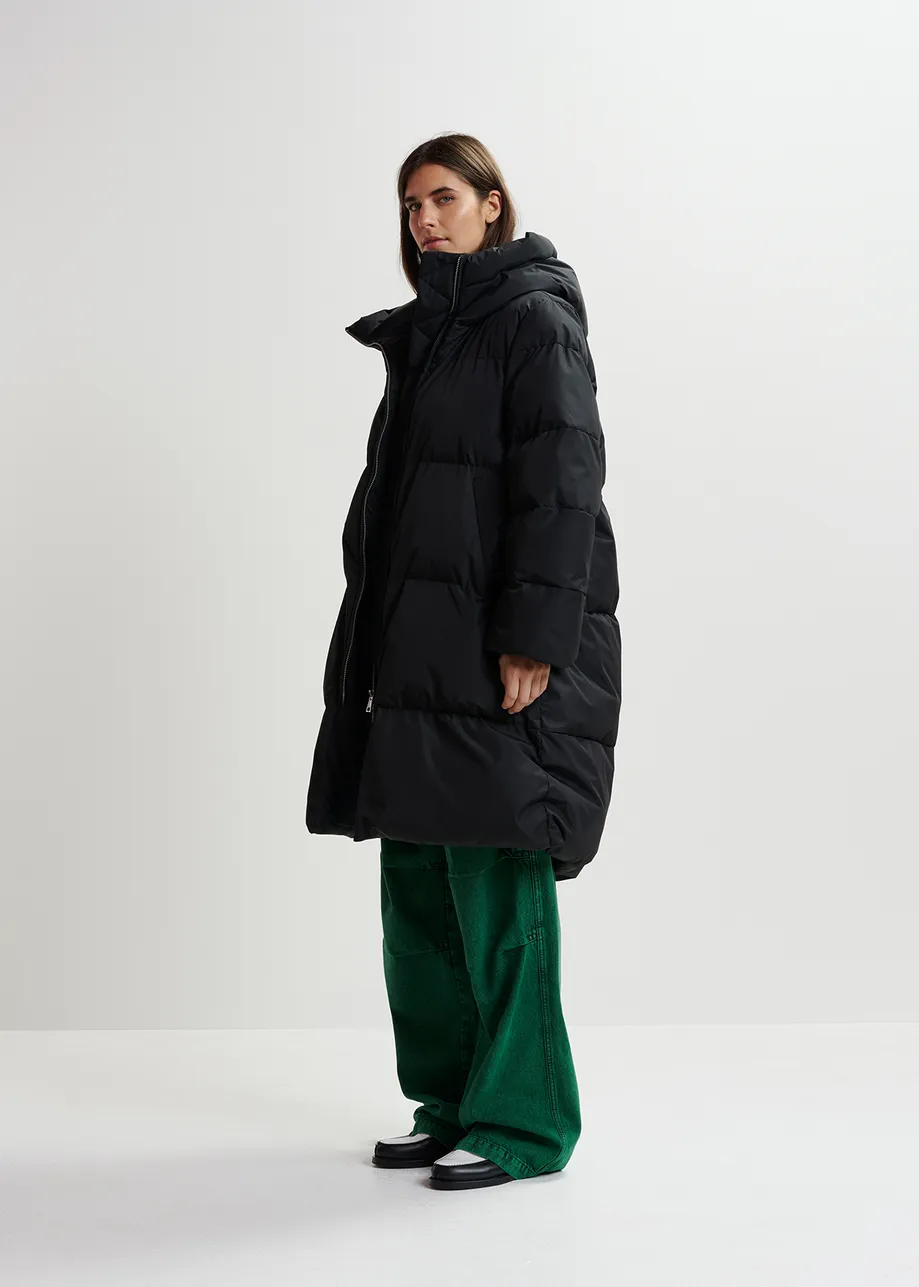 Black hooded puffer coat