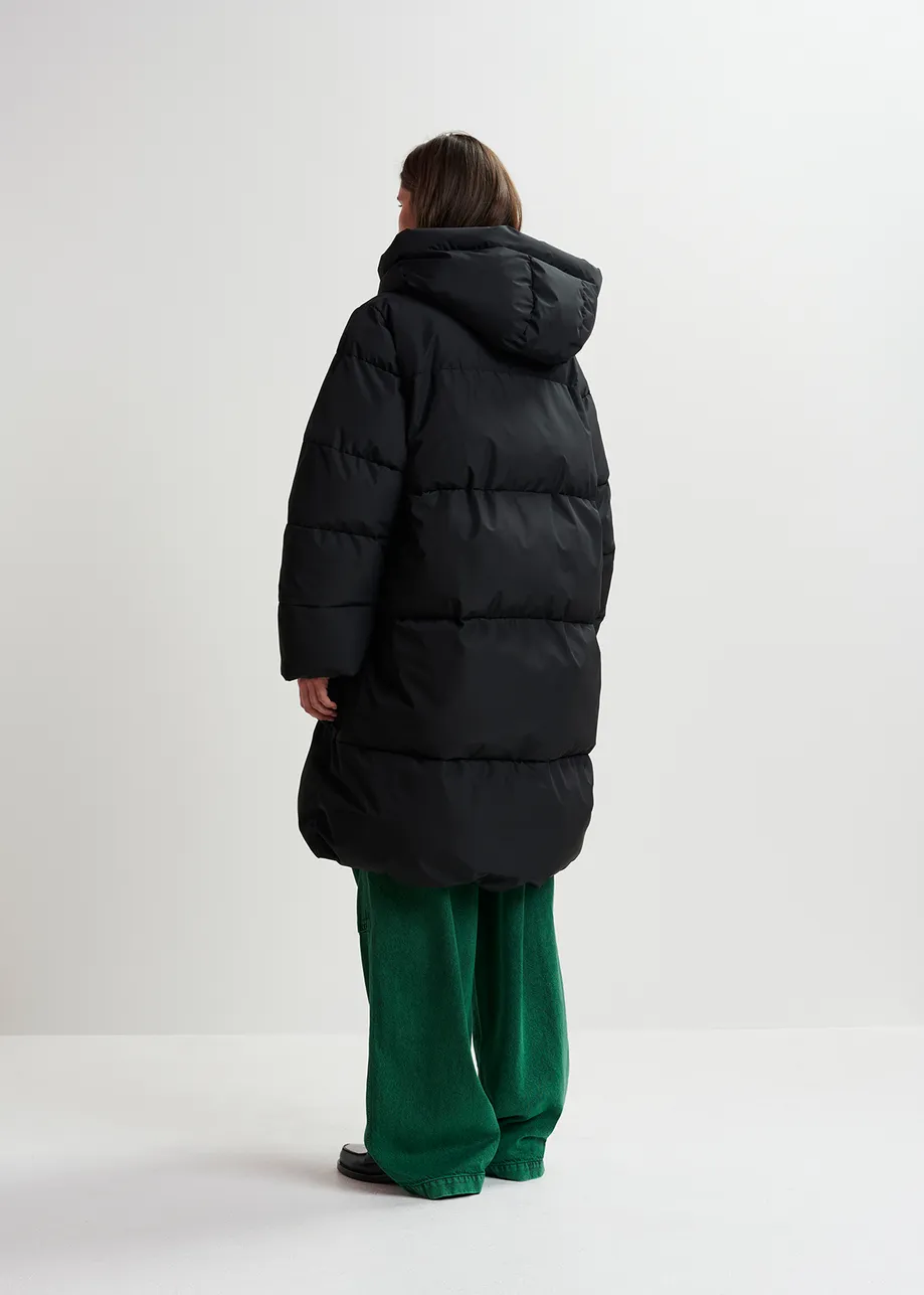 Black hooded puffer coat