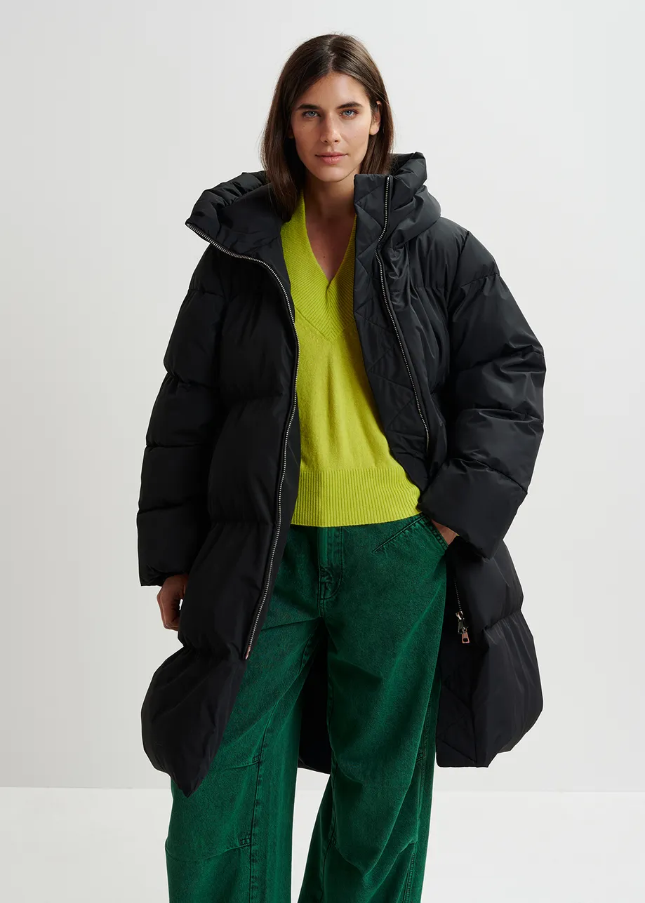 Black hooded puffer coat