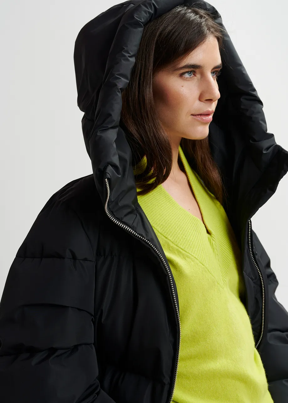 Black hooded puffer coat