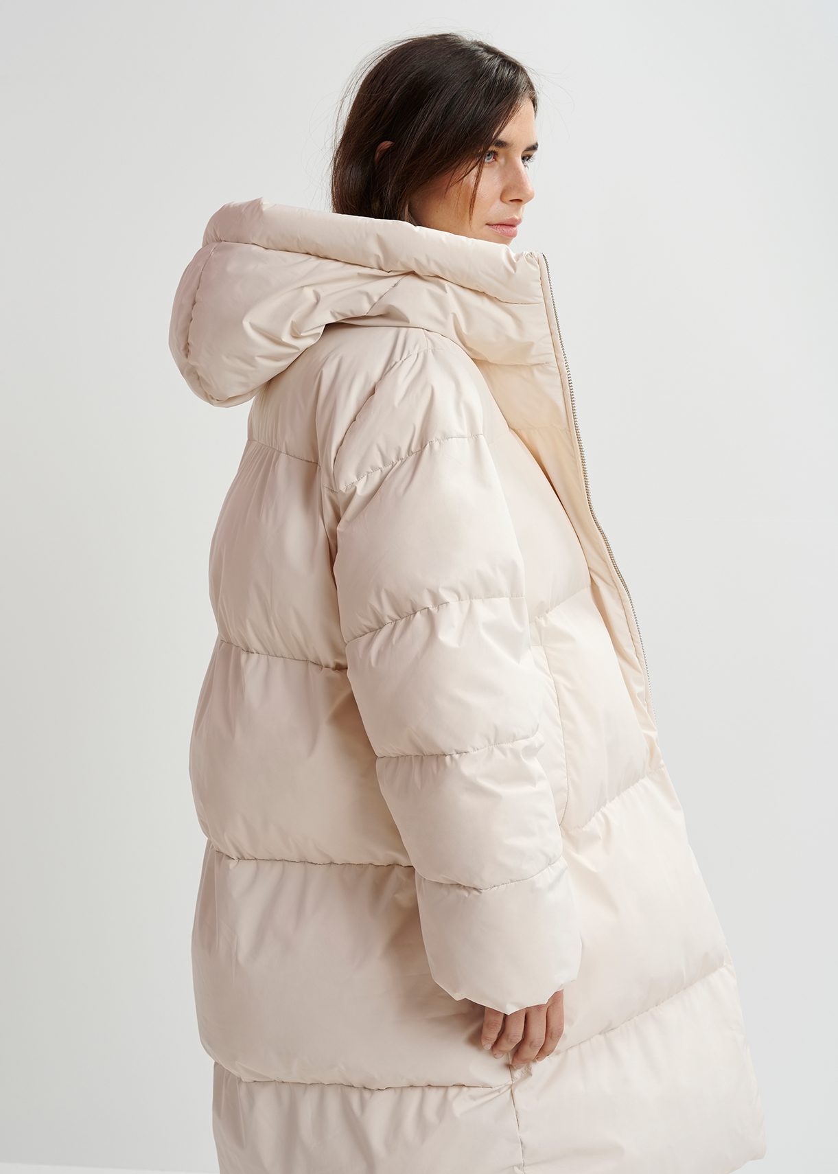 Off white hooded puffer coat Essentiel Antwerp United Kingdom