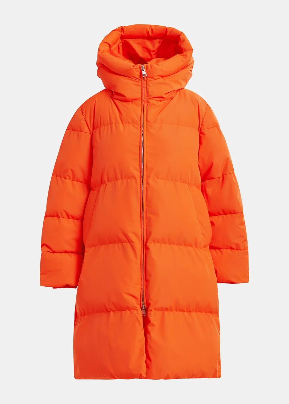 Orange hooded puffer coat