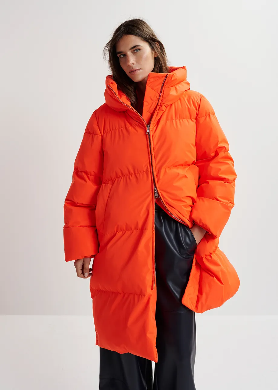 Orange hooded puffer coat