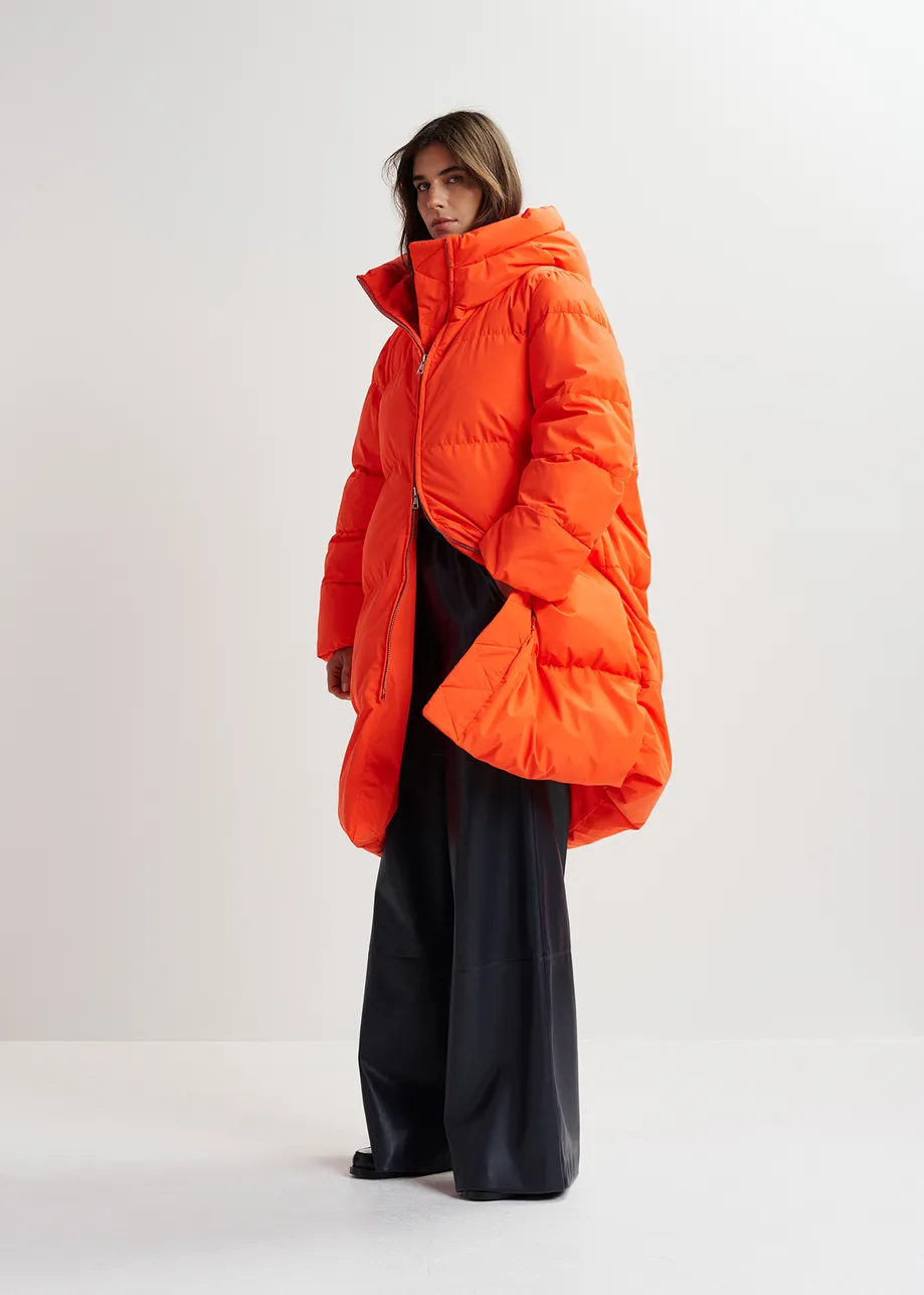 Orange hooded puffer coat