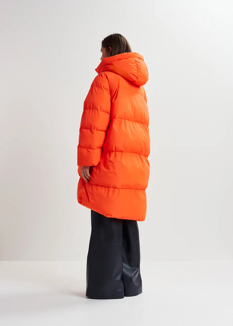 Orange hooded puffer coat