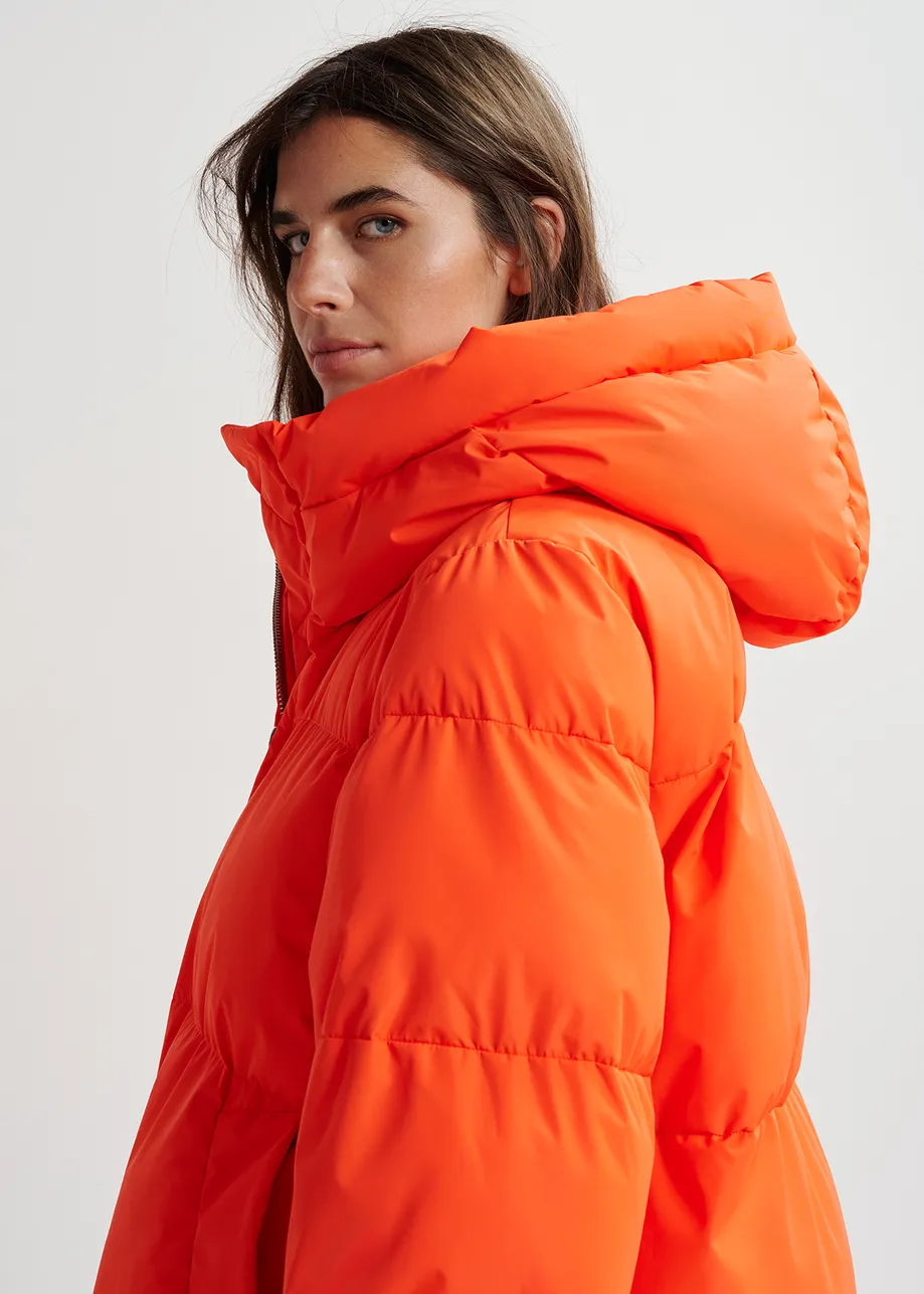 Orange hooded puffer coat